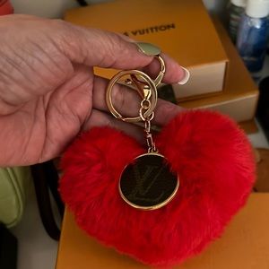Key Chain Puff Red Heart ♥️ Bag Charm with LV